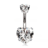 Vente en gros, stock disponible : Bijoux de piercing pour nombril en acier inoxydable, anneaux de nombril à double extrémité avec 4 griffes et zircone cubique
