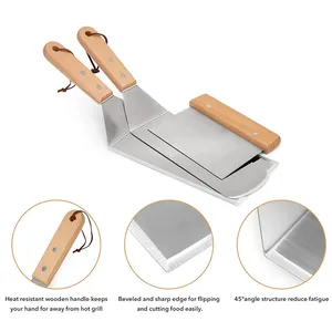 Accessoires de barbecue en acier inoxydable à prix de gros avec poignée en bois, ensemble d'outils de barbecue multifonction Teppanyaki et couvercle de cuisson - Product Image 2