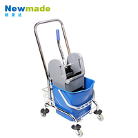 Chariot de nettoyage de sol en plastique 23L avec panier à linge en métal, essoreuse H0109