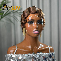 Cabello Humano Virgen Brasileño con Ondas Finger Wave para Peluca sin Pegamento, Color Marrón HD, Hecho a Máquina, Crudo, de Alta Densidad