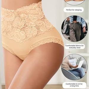 Mutandine da donna a vita alta in cotone ed elastan, sexy, in <span class=keywords><strong>pizzo</strong></span> intrecciato, taglie forti, traspiranti, modellanti e contenitive, OEM - Product Image 5