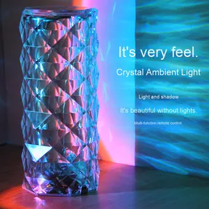 Lampe de chevet moderne et tendance en cristal rose, lumière nocturne RGB colorée, corps en cristal, LED à intensité variable, lumière d'ambiance romantique pour les couples - Product Image 1
