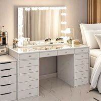 Chaise de maquillage multifonctionnelle moderne de luxe blanche et noire, durable, écologique, en MDF et acier inoxydable, assemblée, avec éclairage LED