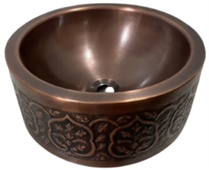 Évier de salle de bains antique à double paroi à prix abordable Lavabo de salle de bains fini en cuivre pur avec patine verte à vendre - Product Image 6