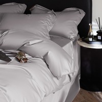 Parure de lit 4 pièces 100 % coton 100S, en satin de fibres longues, couleur unie, housse de couette douce et respirante pour hôtel, maison, dortoir