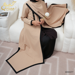 عباءة مفتوحة بتصميم خاص من حبيب بلون الكاكي، ملابس إسلامية دبي، عباءة جديدة مفتوحة بلونين مع شال - Product Image 5