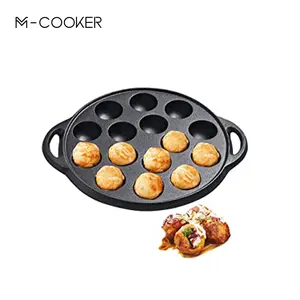 M-cooker-Olla de hierro fundido takoyaki presazonada, mini pastel de cocina, molde de pulpo, sartén de bolas
