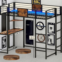 Lit superposé moderne en métal pliable, convertible, portable et réglable, pleine taille, avec bureau intégré - Lit mezzanine durable et écologique pour chambre et appartement