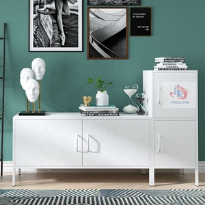 Lemari TV Minimalis Modern Putih 2 Pintu Baja High Gloss untuk Ruang Tamu, Hotel & Mal - Product Image 3
