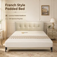 Lit Double Romantique en Cuir Écologique et Peluche, Design Français, pour Hôtel, Villa, Chambre Principale - Vente en Gros OEM