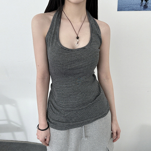 เสื้อกล้ามถักลายทางสไตล์วินเทจ Y2K สำหรับผู้หญิง คอ halter แบบ U โชว์หลัง สวมใส่สบายๆ ออกกำลังกาย เดินทาง ใช้งานได้หลากหลาย เป็นมิตรกับสิ่งแวดล้อม แห้งเร็ว - Product Image 5