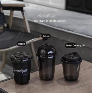 Gobelets jetables en PET pour café glacé, forme en U, transparents/noirs, pour boissons froides, café à emporter, impression personnalisée du logo, modèle 0349 - Product Image 5