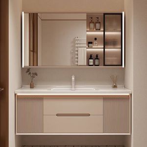 New-style Warm Yellow Bathroom Cabinet <b>Smart</b> Mirror Cabinet Space Storage White Sink Wall-mounted - Product Image 5