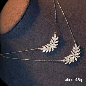 Elegante collana con ciondolo a forma di piuma per donna, catena con zirconi marquise, gioielli alla moda - Product Image 5