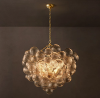 Lustre rond en verre moderne de luxe américain avec des sphères en verre ondulé soufflé à la bouche pour la décoration de la maison, salon, salle à manger