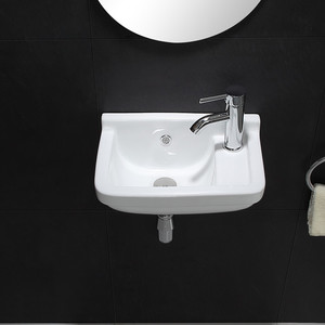 Robinet rectangulaire moderne Hanyu de petite taille à trou unique, lavabo en céramique mural pour salle de bain - Product Image 2