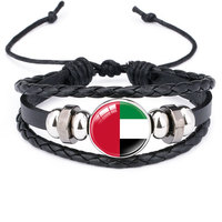 Bracelet en corde tressée en cuir noir perlé avec drapeau des Émirats arabes unis en métal, élastique, pour hommes et femmes, vente en gros