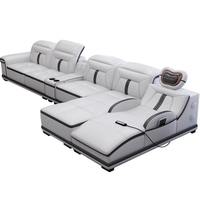 Canapé d'hôtel moderne et minimaliste en cuir véritable, multifonctionnel, avec massage intelligent, design d'angle, rembourrage confortable en éponge