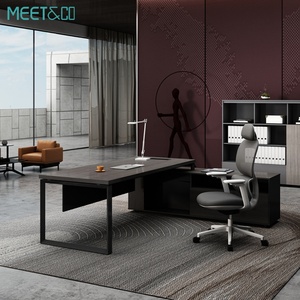 Bureau de direction moderne de luxe en forme de L pour manager/PDG, extensible, contemporain, pour bureau/villa/maison, en MDF et métal - Product Image 2