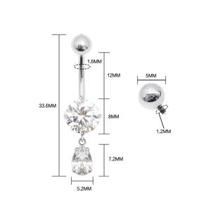 क्रिस्टल पानी ड्रॉप पेट बटन छल्ले के फैशन महिला नए डिजाइन टाइटेनियम बॉडी गहने थोक - Product Image 2