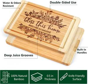 เขียงไม้ไผ่สลักเลเซอร์แบบกำหนดเอง ของขวัญขึ้นบ้านใหม่ ถาดเสิร์ฟชีสและอาหารว่าง - Product Image 3