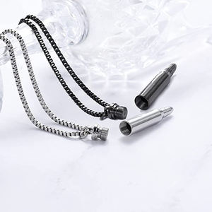 Collares con colgante de contenedor de bala de acero inoxidable, soporte de recuerdo, joyería de cremación conmemorativa de humanos de cenizas para mascotas para hombres y mujeres - Product Image 3