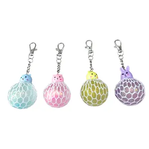 Wholesale Colorful Animal Grape Mesh Squishy Ball Key Chain Squeeze Stress Relief Toy