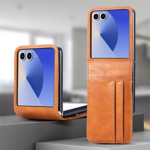 Funda de Teléfono Plegable de Cuero con Ranuras para Tarjetas, a la Moda, para Samsung Z Flip 7 6 5 <span class=keywords><strong>4</strong></span> 3, Ultrafina, Antigolpes, Cubierta Trasera - Product Image 3
