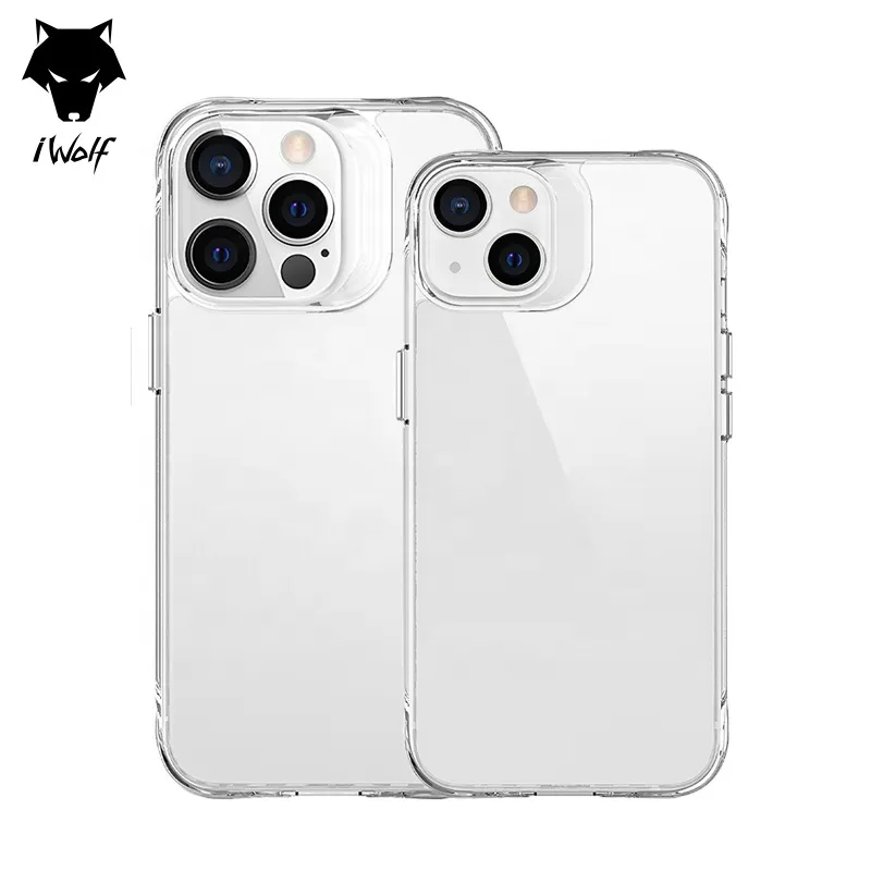 IWolf Custom Alta Qualidade à prova de choque Transparente Acrílico Claro TPU PC Mobile Phone Case Para iPhone 15 1413 12 pro Max Case Cover