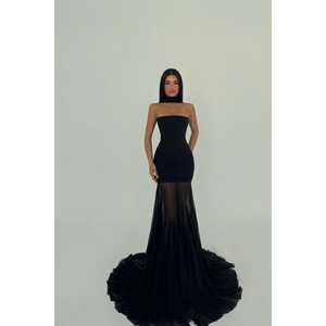 Robe de soirée de luxe noire Marianna pour femme, ornée de sequins et de perles, coupe trapèze, longueur ras du sol, jupe en tulle pour bal de promo - Product Image 3