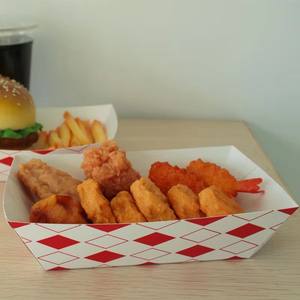 Boîtes en papier jetables personnalisées imprimées, résistantes <span class=keywords><strong>à</strong></span> l'huile, pour frites, plateaux <span class=keywords><strong>à</strong></span> snacks, emballages alimentaires, plateaux bateau - Product Image 1