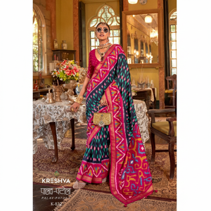 Sari Tradicional Indio de Diseño Clásico en Seda Suave de Alta Calidad con Acabado Aqua para Bodas y Fiestas - Product Image 1