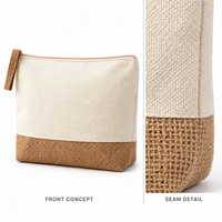 Pochette cosmétique à fermeture éclair bicolore en toile et jute personnalisée OEM ODM