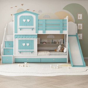 Lit d'enfant JINS en bois massif, moderne, confortable, durable, écologique, design château de princesse <span class=keywords><strong>bleu</strong></span>, chambre de filles, école - Product Image 6