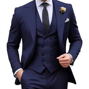 Terno Masculino de 3 Peças com LOGO Personalizado em Cor Sólida de Alta Qualidade e Lapela Pontuda Plus Size - Product Image 1