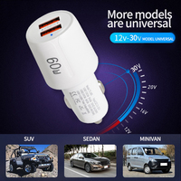 Adaptateur allume-cigare pour voiture Shenzhen OEM ODM 60W avec double port USB, charge rapide super rapide QC3.0