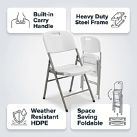 Chaise pliante moderne en plastique HDPE blanc portable, avec cadre en acier robuste, pour salle à manger, jardin, fête, maison, bureau
