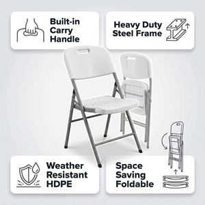 Silla Plegable Portátil <span class=keywords><strong>de</strong></span> Plástico HDPE Blanco, Estructura <span class=keywords><strong>de</strong></span> Acero Resistente, Asiento Plegable para Comedor, <span class=keywords><strong>Jardín</strong></span>, Fiestas, Eventos, Camping, Oficina - Product Image 3