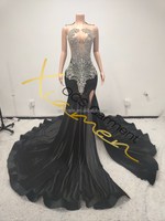 Robe de bal argentée Ocstrade avec strass pour femme, robe de soirée scintillante, robe de bal noire à fente haute, robes de soirée