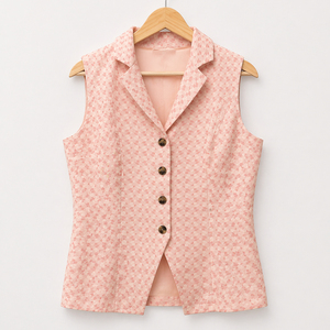 Chaleco sin mangas rosa estampado, con botones al frente, estilo casual y entallado, para mujer, de los más vendidos, para exportación. - Product Image 1