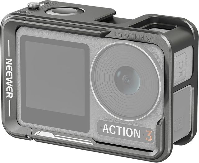 NEEWER Action 4 Action 3 Camera Cage, Metal Protective Video Rig for Osmo Action 4 3 Compatible with DJI Mic, with Cold Shoe, 1