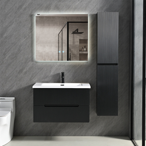 Meuble-lavabo mural moderne avec miroir LED, vasque en céramique, structure en <span class=keywords><strong>bois</strong></span>, résistant à l'eau, garantie 3 ans pour <span class=keywords><strong>salle</strong></span> de <span class=keywords><strong>bain</strong></span> - Product Image 2