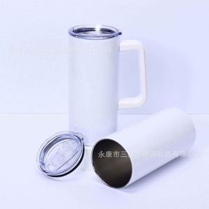 Vaso de sublimación AGH Usa Warehouse, blanco, de 20 oz, con borde de acero inoxidable, base plana, delgado, recto, con tapa. - Product Image 3