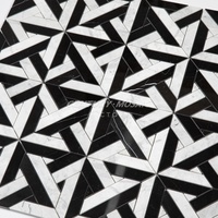 Mosaïque en marbre artistique géométrique noir et blanc Centurymosaic, motif carré personnalisable, mosaïque en pierre naturelle, médaillon de sol