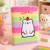 Carnet en peluche mignon Kawaii, carnet arc-en-ciel en fausse fourrure, journal avec pompon, cadeau pour filles, anniversaire, Noël, fournitures scolaires