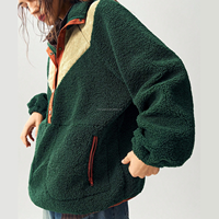 Sweat-shirt Teddy personnalisé pour femme, style vintage, en polaire, col montant, demi-boutonné, patchwork colorblock, décontracté, OEM