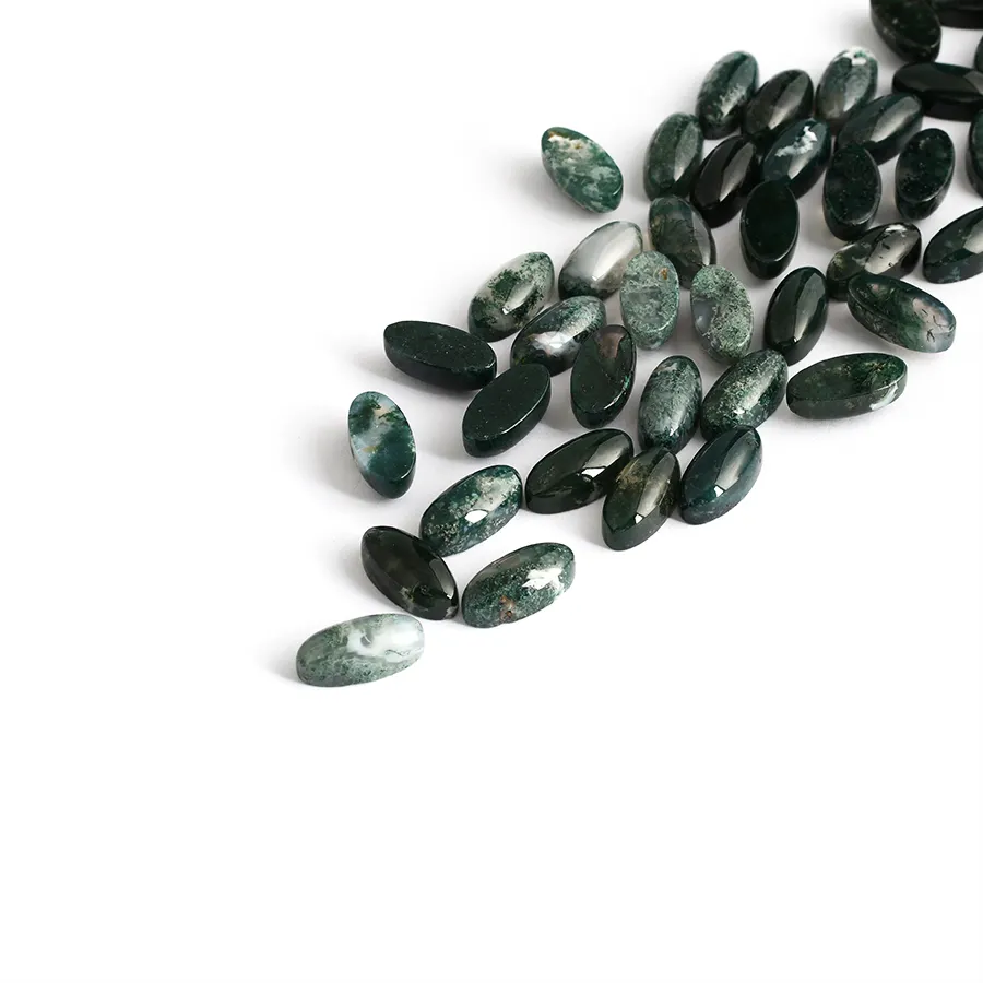 Großhandel Natur moos grün Achat Stein Material für Schmuck herstellung losen Stein Schnitt Edelstein oval Cabochon Moos grün Onyx