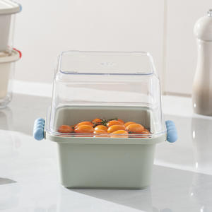 ตะกร้าระบายน้ำสองชั้น กล่องใส่ผลไม้ ทรงสี่เหลี่ยม วางซ้อนกันได้ ฝาปิดแบบหนีบ ภาชนะเก็บของแบบพกพา สำหรับกลับไปโรงเรียน - Product Image 3