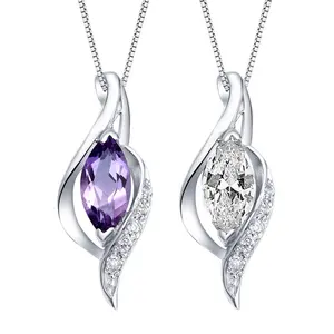 时尚钻石925纯银邪恶眼睛魅力吊坠紫色锆石水滴形状吊坠项链生日礼物