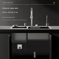 Évier de cuisine intelligent à ultrasons, lave-gobelets argenté, lavage multifonctionnel des fruits et légumes, double évier en acier inoxydable 304